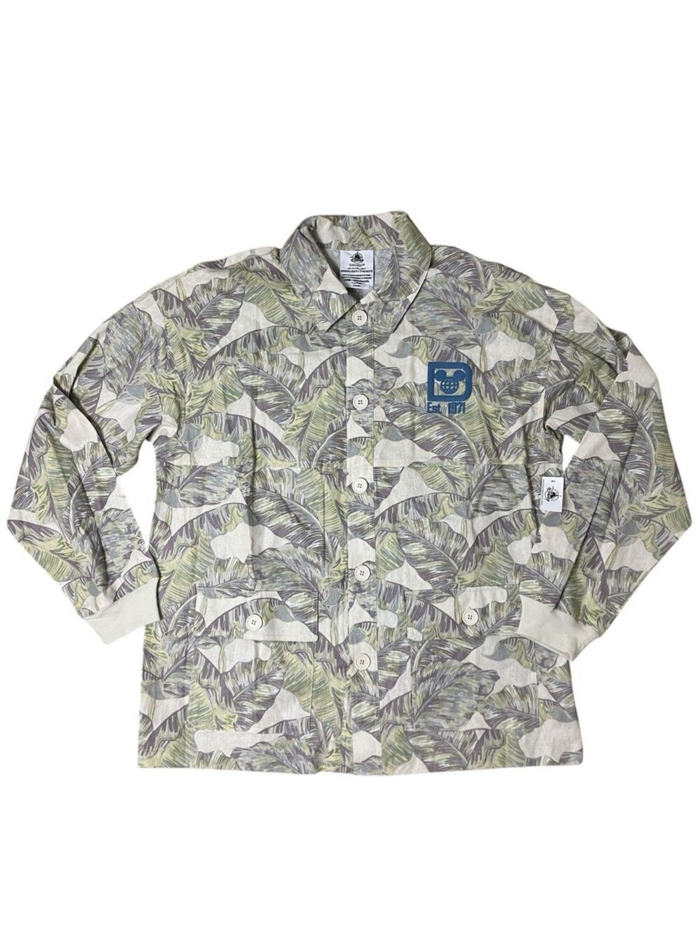 Tropical Leaf-Print Casual Button-Down Shirt in Green by Unbranded